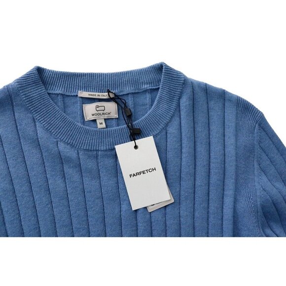 Woolrich Womens Medium Blue Ribbed Knit Cotton Jumper Pullover Sweater Shirt NWT - Picture 1 of 9